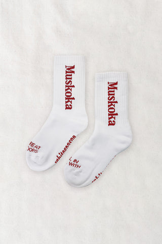 Muskoka Evergreen Love Green Serif Cotton Crew Socks