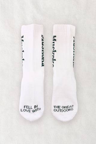 Muskoka Evergreen Love Green Serif Cotton Crew Socks