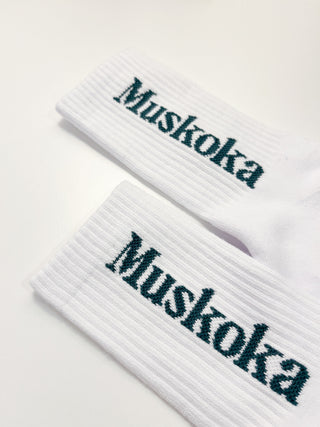 Muskoka Evergreen Love Green Serif Cotton Crew Socks
